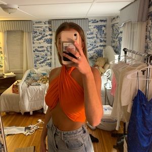 orange wrap scarf top